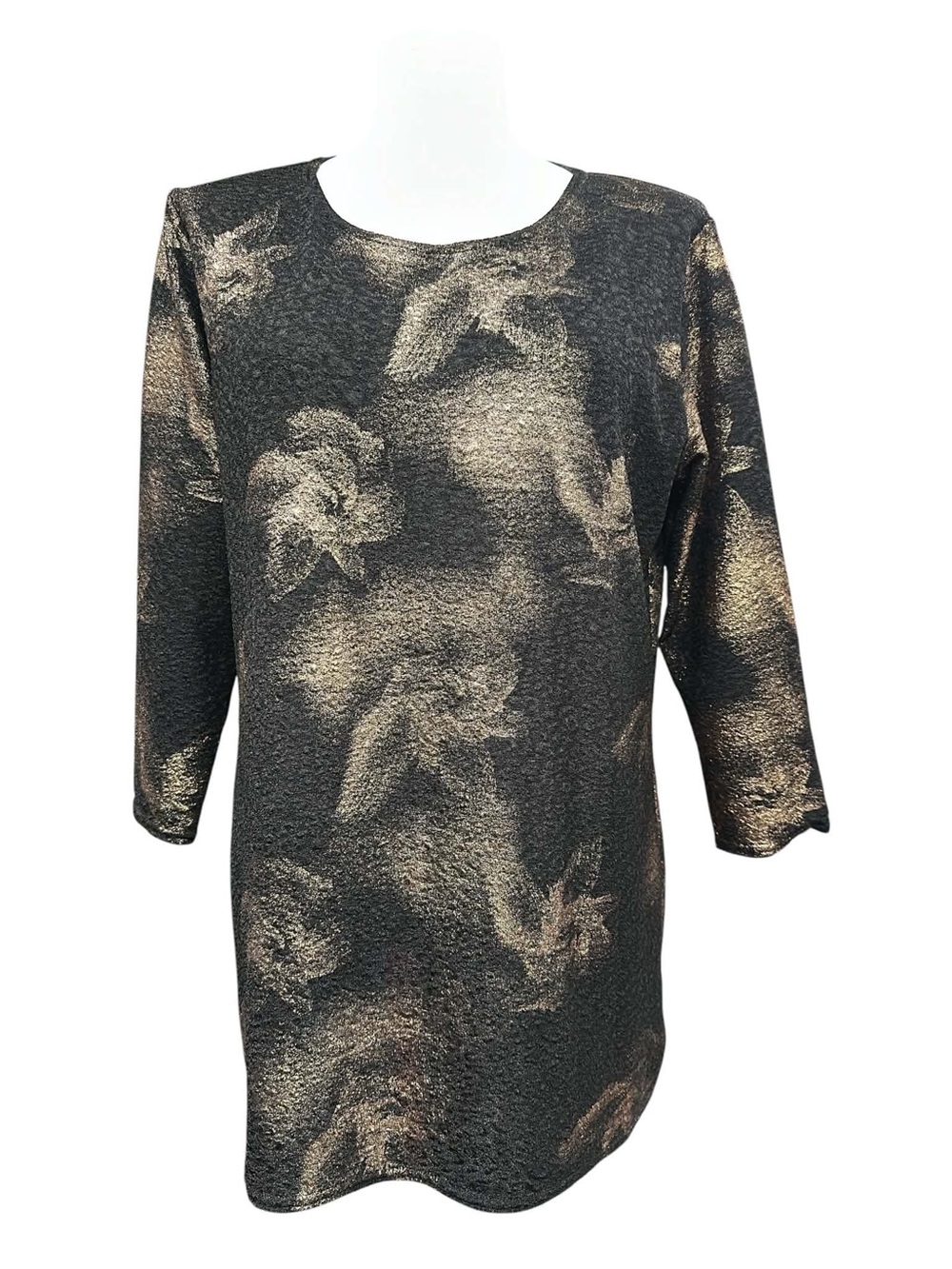 Metallic Black & Gold Floral Shift Dress Size L